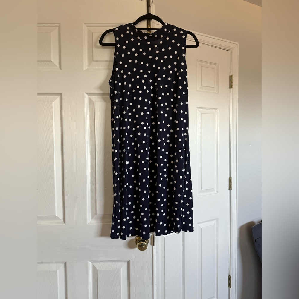 Fun/flirty navy with white polka dots dress